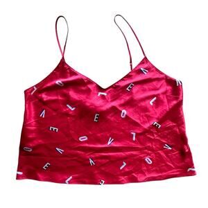 Victoria's Secret Red Silk Cropped Love Letter Tank Camisole Lingerie Size L